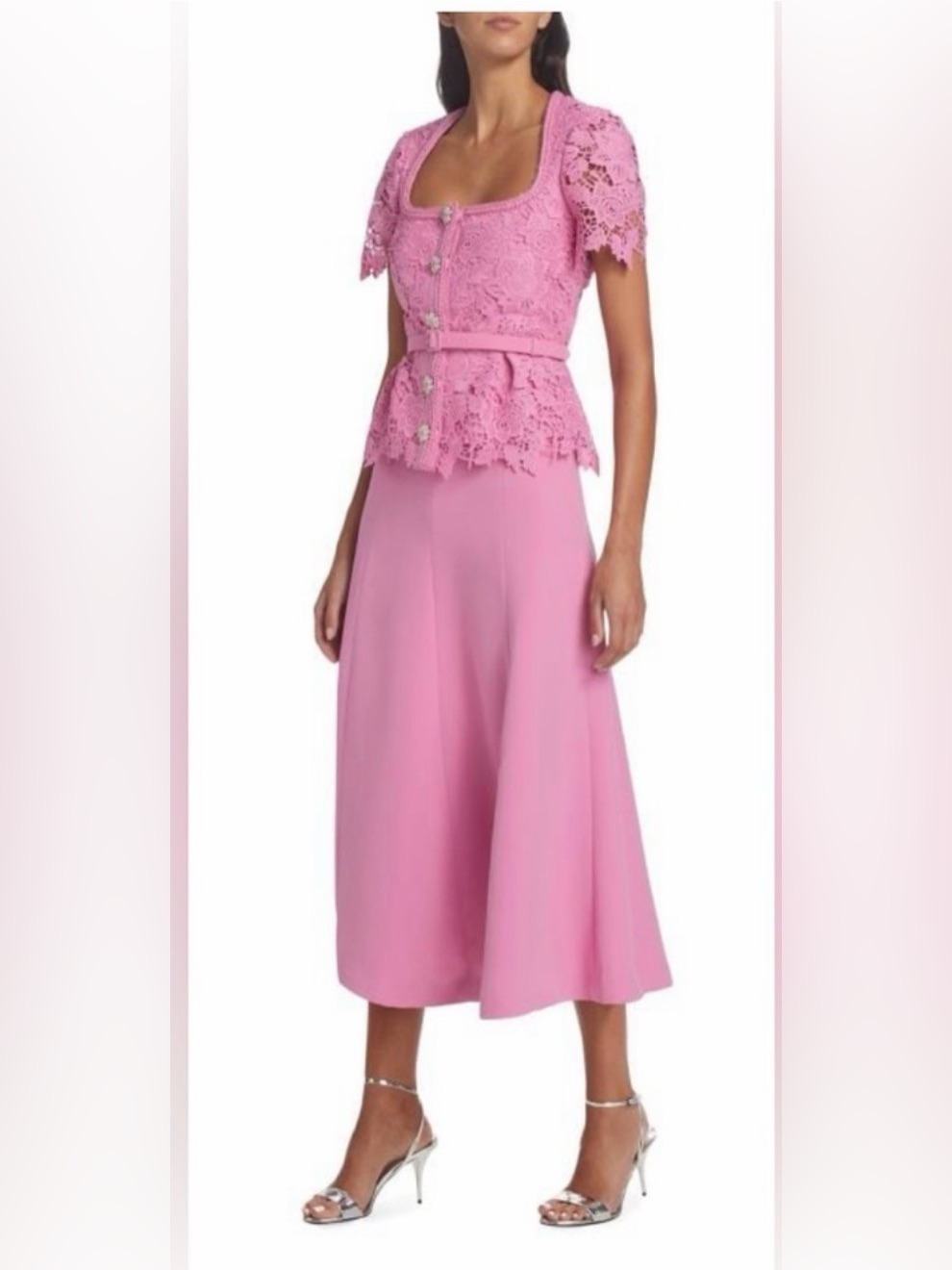 Self-Portrait Pink Lace Peplum Midi Dress
